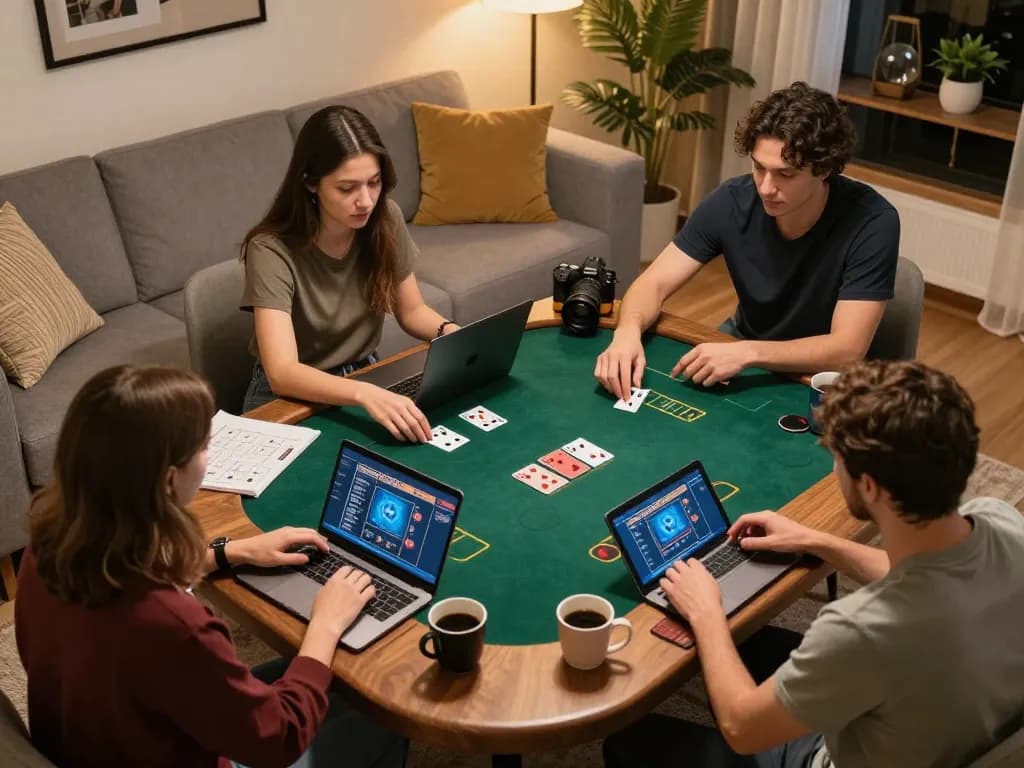 Players engaging in online poker at home, utilizing the Link FB88 for easy access to their favorite games.