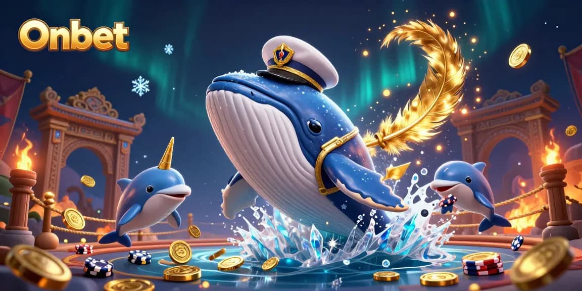 Experience thrilling fun at Onbet with playful dolphins and a whale in a sea of coins.