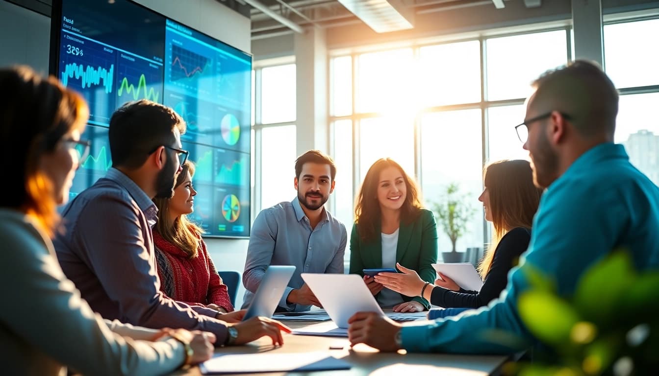 Erleben Sie die Zusammenarbeit bei https://alvionz.de/ in einem modernen Büro mit Technologie und kreativen Ideen.