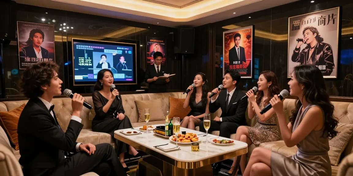강남쩜오의 프리미엄 가라오케 공간에서 즐거운 사람들