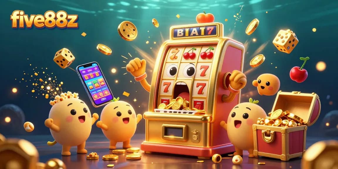 five88z slot machine hits jackpot, unleashing coins and excitement in a lively casino scene.