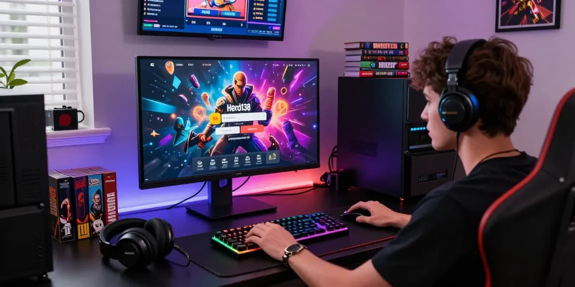 hero138 login scene with modern gaming setup inviting players to engage