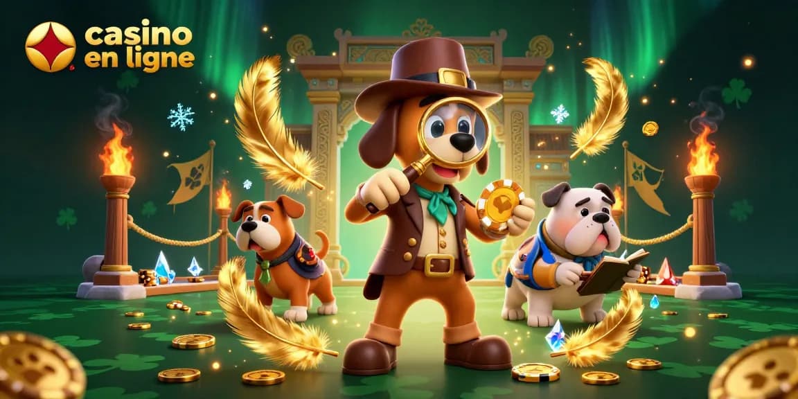Explorez les jeux de casino en ligne avec un détective cartoon et son compagnon buldog.