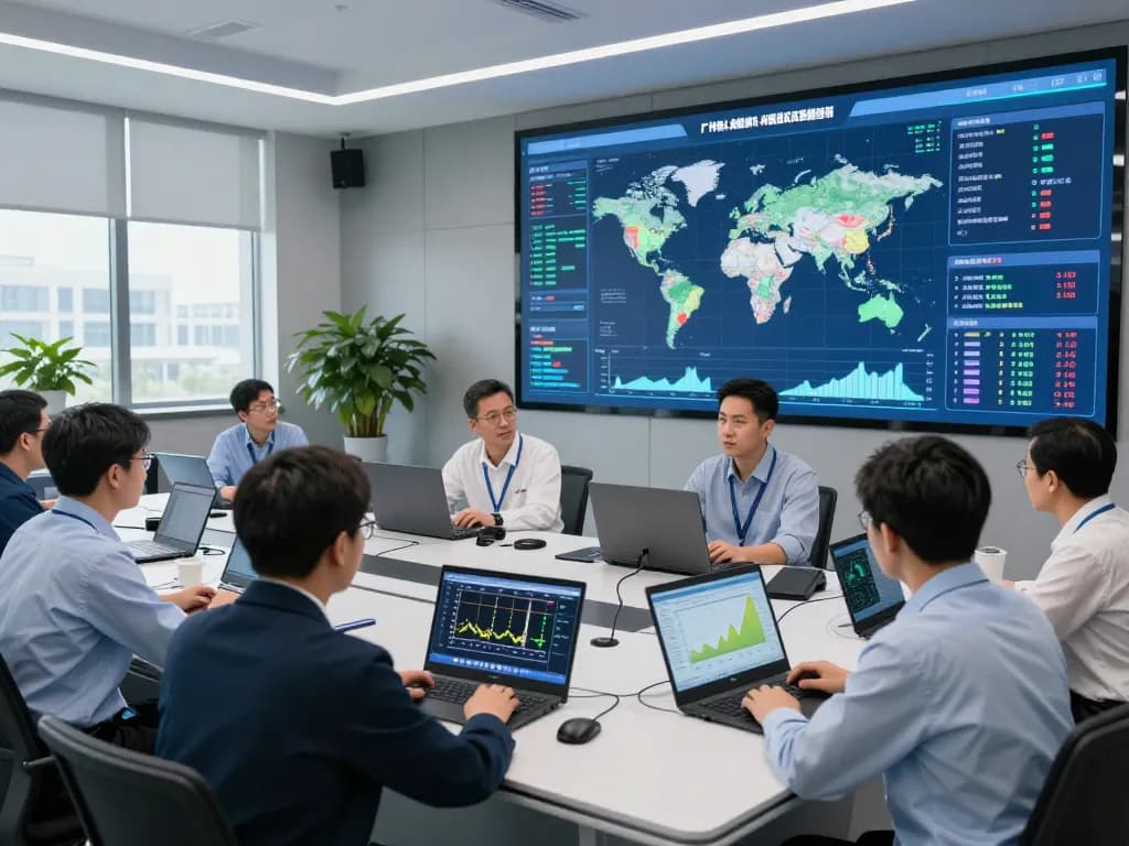 Engineers monitoring Global Power metrics in a modern energy control room.