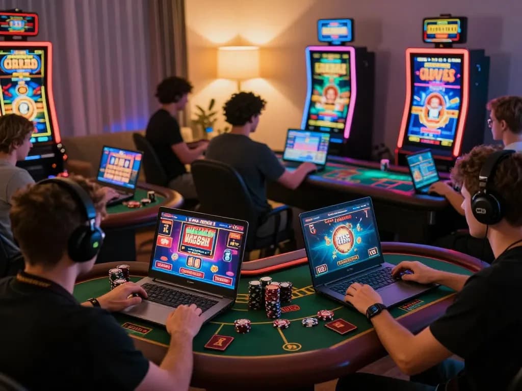 abc8 players enjoying interactive casino games on devices in a cozy home setting
