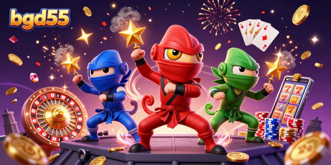 Experience the excitement of bgd55 with chameleon ninjas and casino elements in a vivid scene.