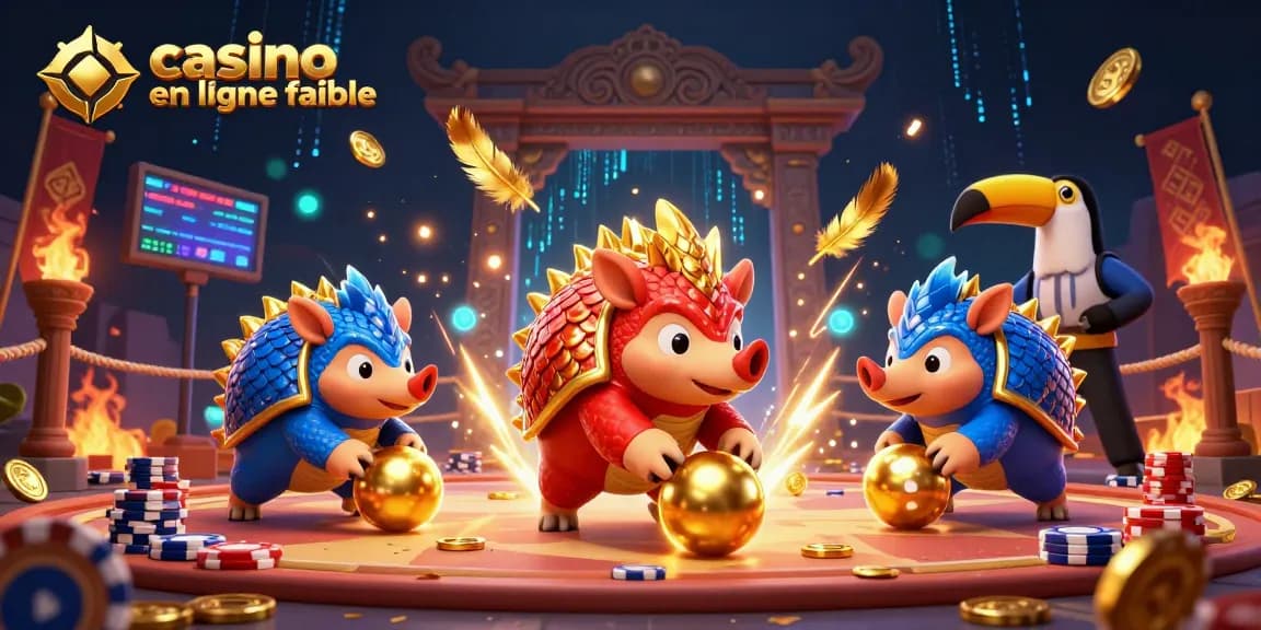 Une scène dynamique de pangolins en armure, représentant le casino en ligne fiable avec des jeux et une ambiance festive.