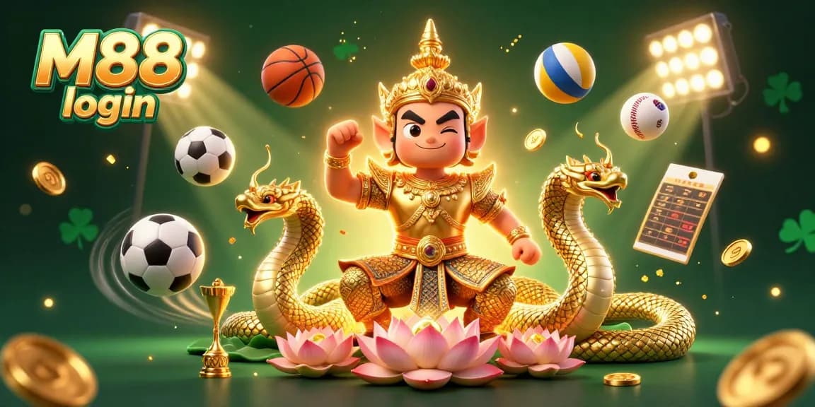 Engage in sports betting excitement with M88 login, featuring vibrant characters and dynamic elements.