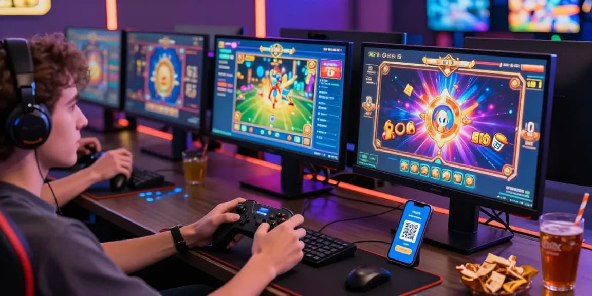Engaging slot depo 1000 gaming experience with user at a modern setup.