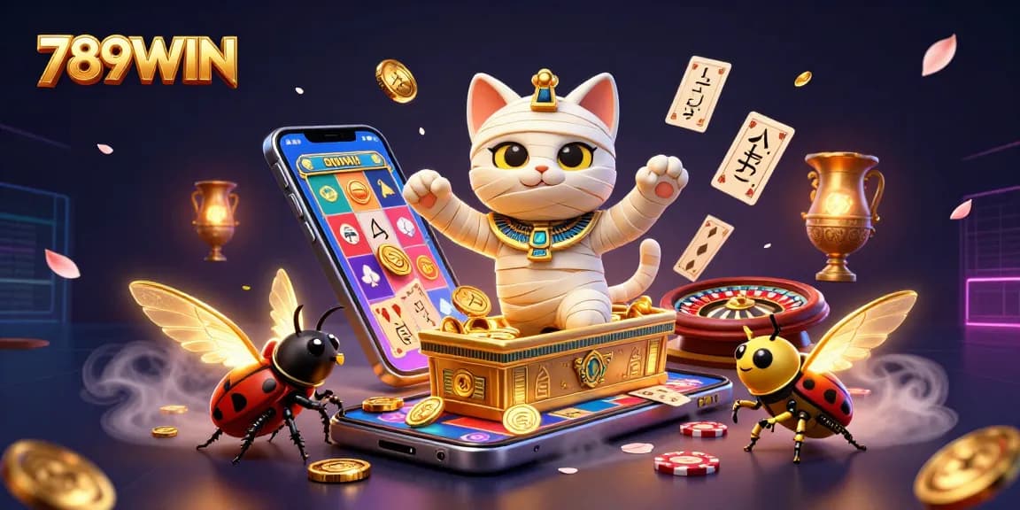Experience thrilling moments with 789WIN's unique Egyptian-themed characters and dynamic casino elements.