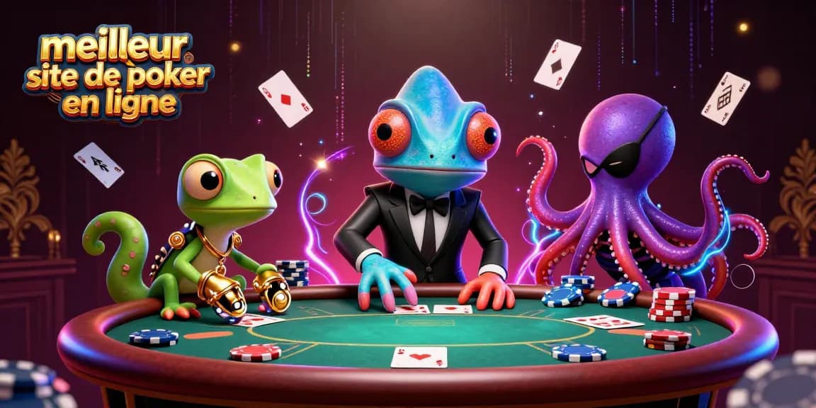 Jouer au poker en ligne sur le meilleur site de poker en ligne avec des personnages animés dans une scène dynamique.