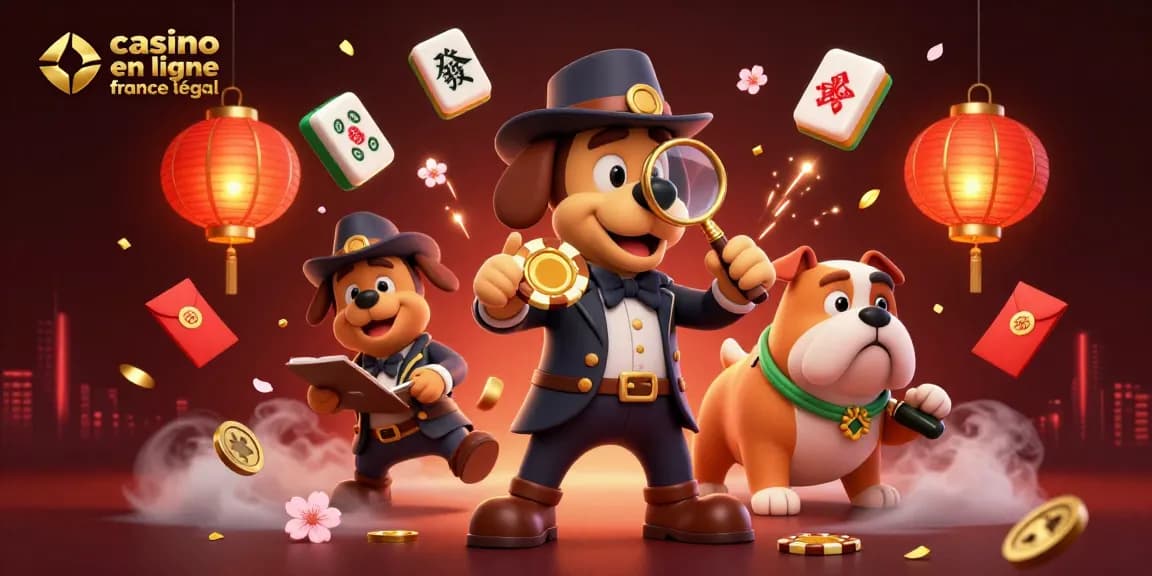 Casino en ligne légal en France : Un détective et son compagnon découvrent des indices de poker dans une scène animée.