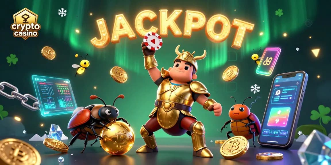 Gagnez des récompenses sur le casino crypto avec des personnages amusants, des pièces de Bitcoin et Ethereum flottantes.
