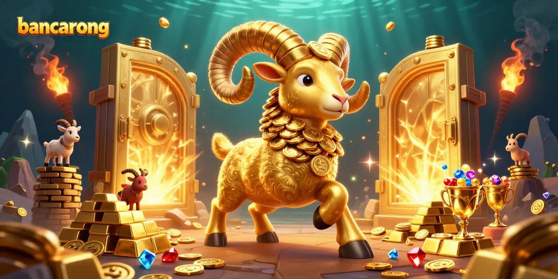 Experience the thrill of bancarong as the golden ram charges through riches in this vibrant digital illustration.