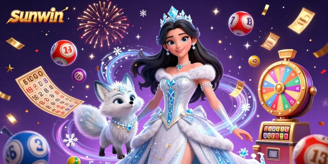 Win prizes at sunwin with dynamic lottery balls, spinning wheels, and festive elements.