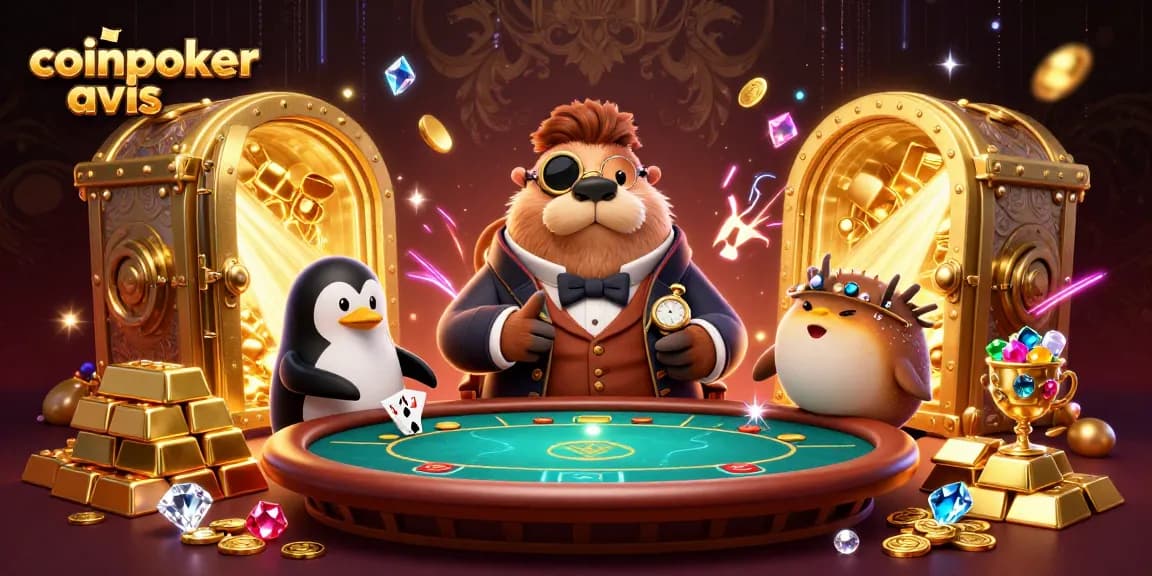 CoinPoker avis : Profitez d'une expérience de jeu immersive avec un morse, un dealer pingouin et un poisson-globe bluffeur.