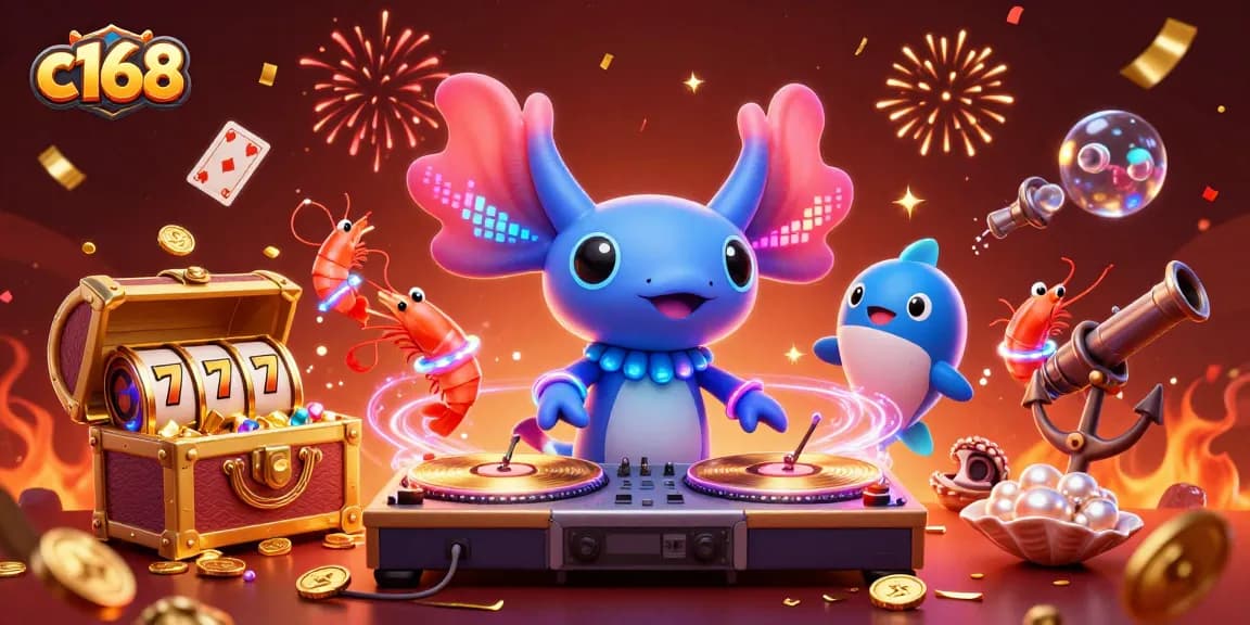 Experience thrilling gameplay with c168 as a neon axolotl DJ spins winning slots.