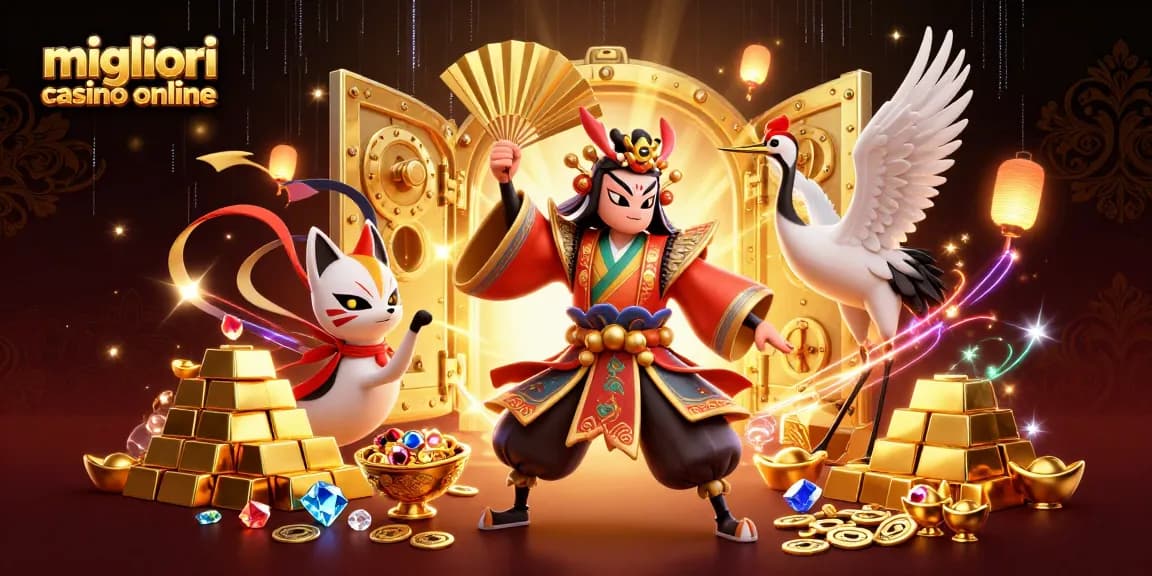 Scopri i migliori casino online con una scena vivace di guerrieri e tesori scintillanti.