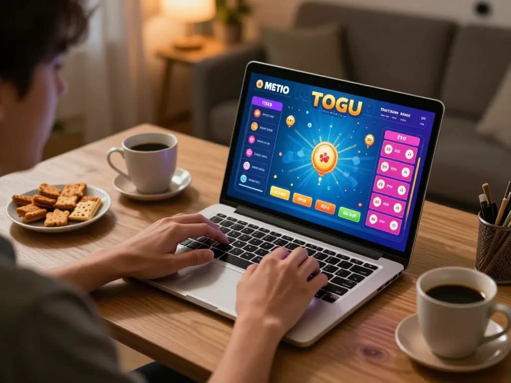 Engaging moment of a player enjoying toto togel while strategizing in their cozy home office.