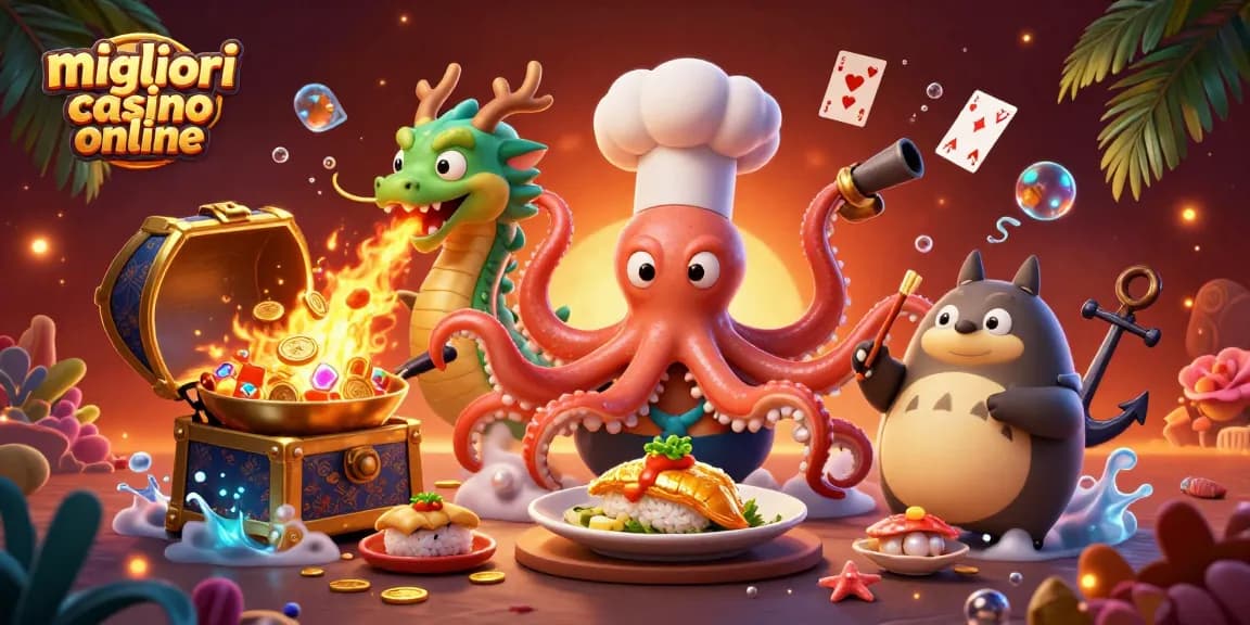 Scopri i migliori casino online con la grafica vivace di un octopus chef e personaggi accattivanti.