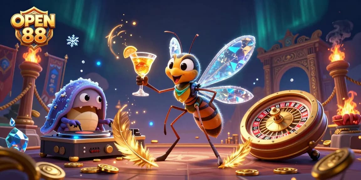 Experience thrilling gameplay at OPEN 88 with a vibrant casino atmosphere illustrated in 3D.