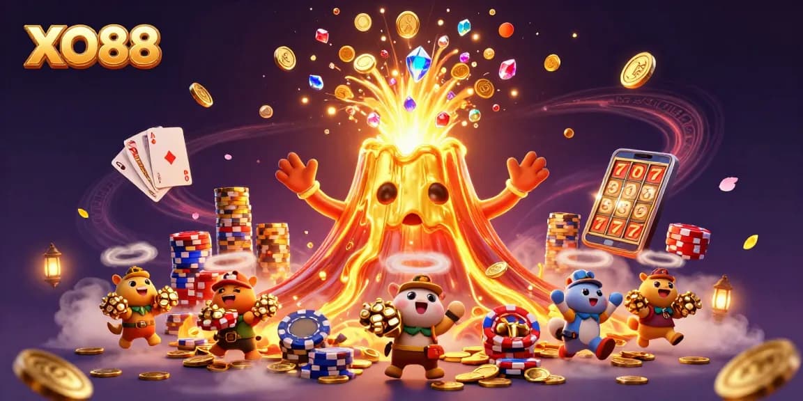 Experience thrilling gameplay with XO88's eclectic casino elements and vibrant treasure scene.