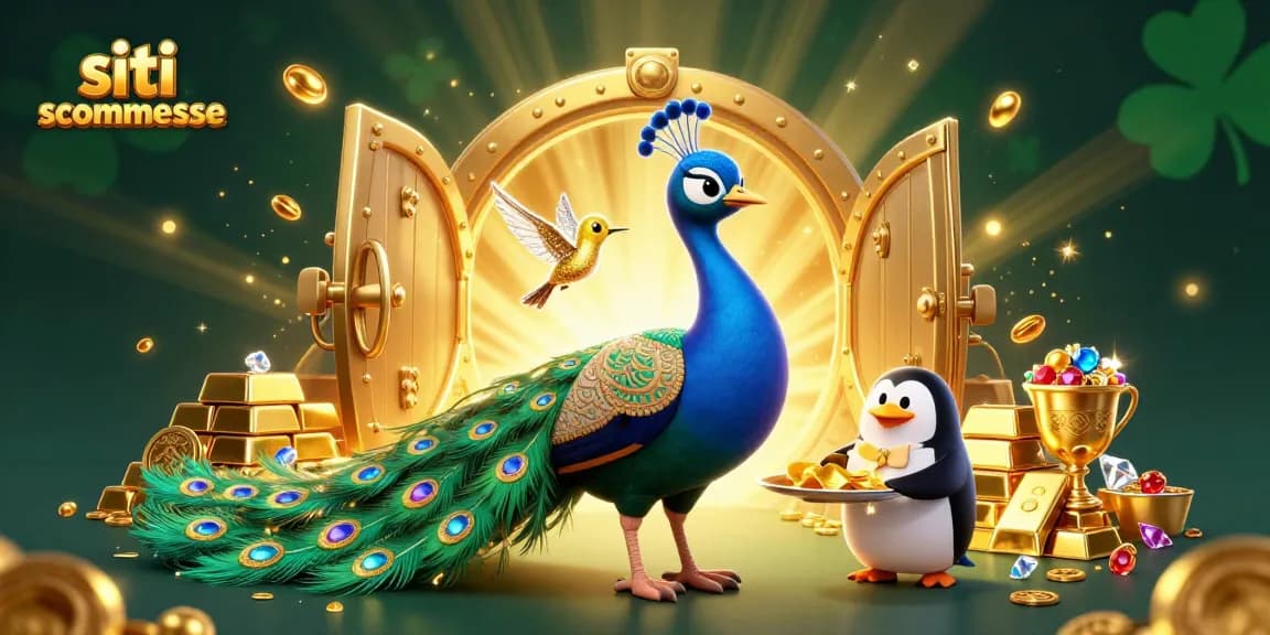 Scommetti con i migliori siti scommesse, con personaggi unici e tesori d'oro in un'illustrazione accattivante.