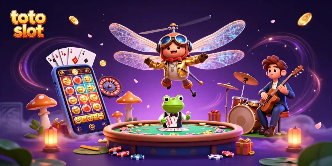 Engage with exciting toto slot gameplay featuring vibrant characters in a lively casino scene.