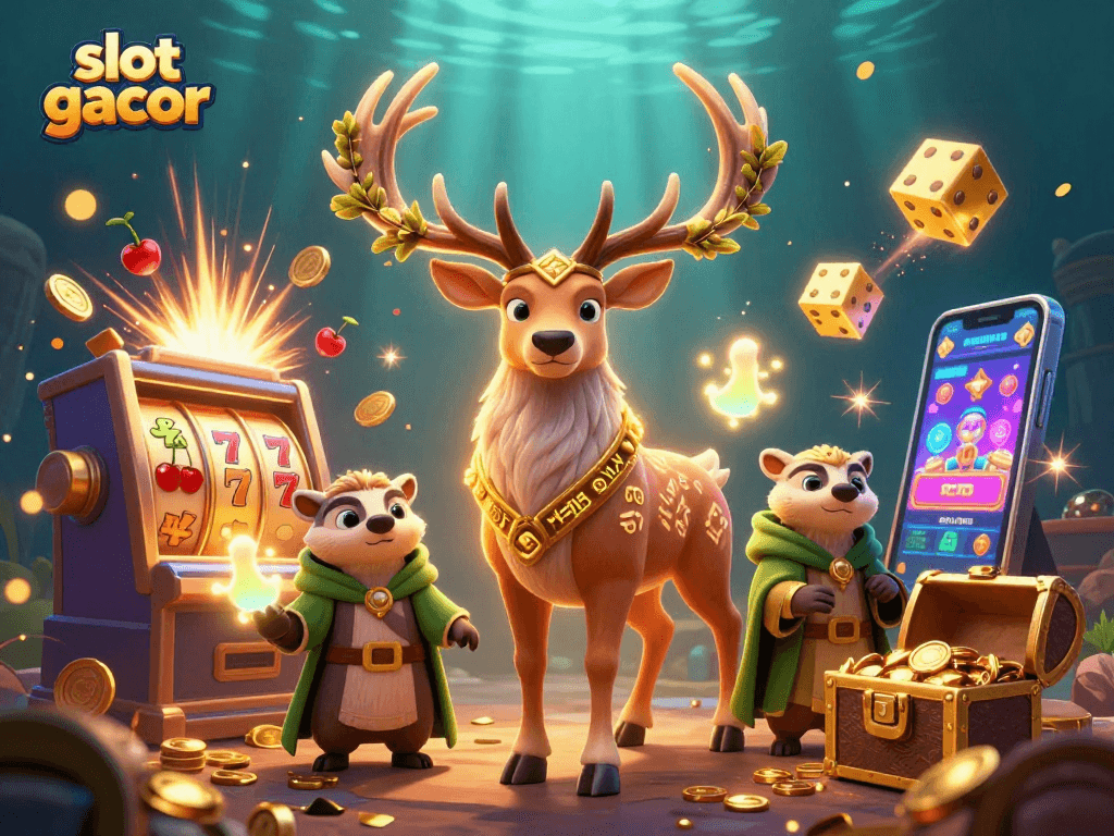 Engage in thrilling slots action with 'slot gacor' as a 3D Celtic druid stag and badger light up the jackpot scene.