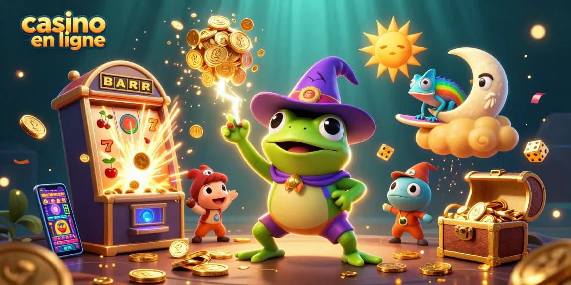 Jouez sur un casino en ligne avec des personnages animés et des symboles de jackpot.
