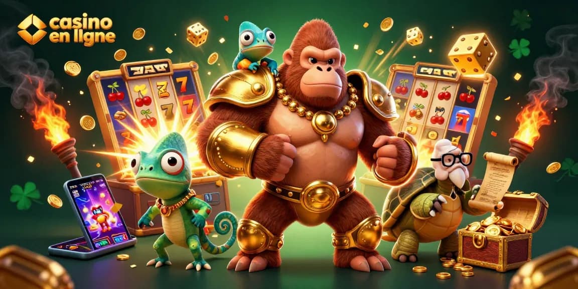 Gagnez au casino en ligne avec des personnages animés dans une scène dynamique et colorée.