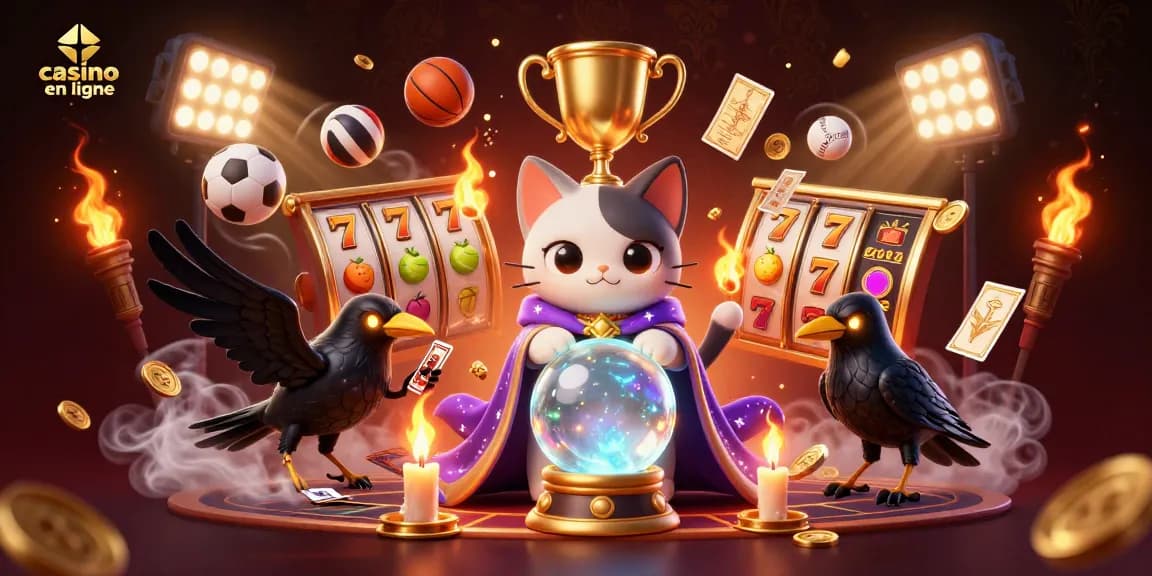 Images dynamiques de casino en ligne avec des symboles de jackpots et des éléments sportifs.
