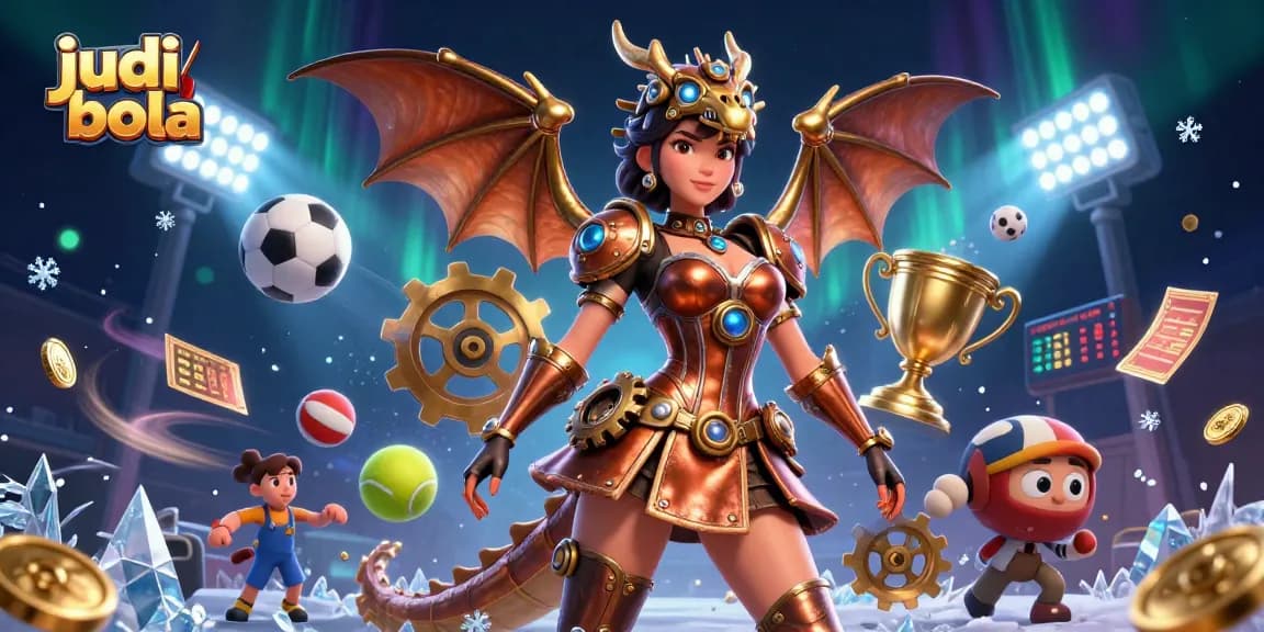 Engage in thrilling judi bola with dynamic sports elements and a stunning steampunk scene.