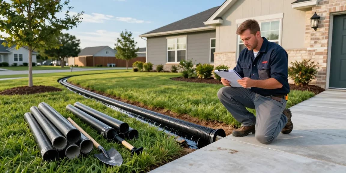 Expert Drainage Services in Aledo, TX - Technicians installing French drain solutions around a residential property.