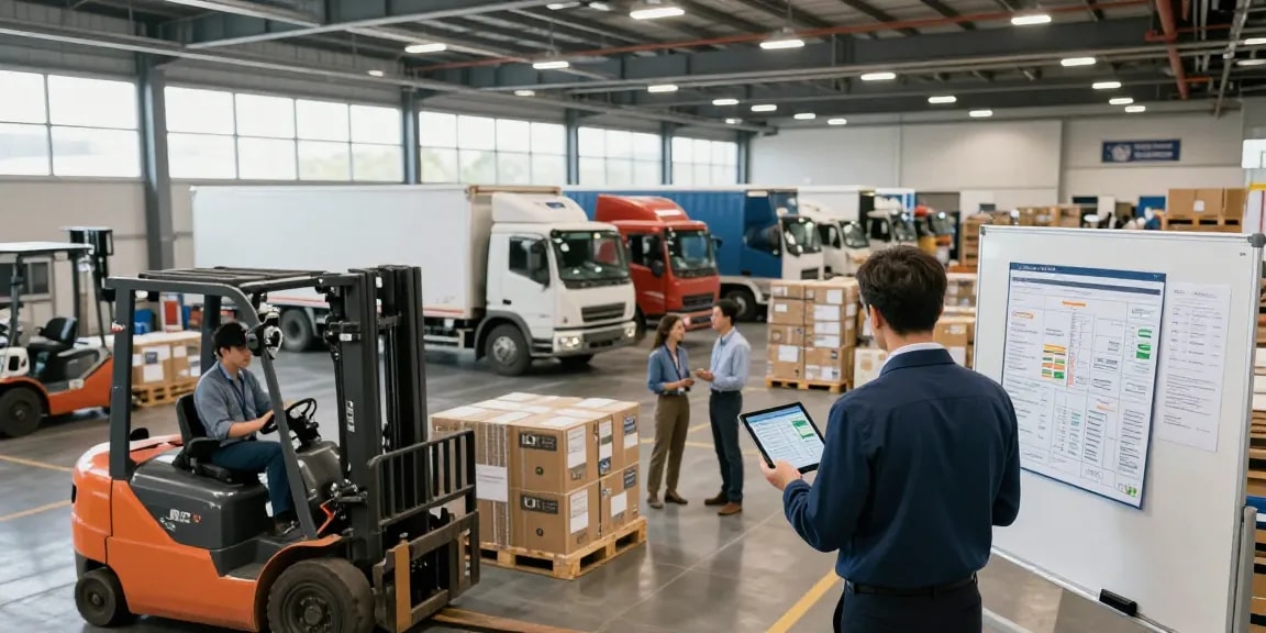 LTL Transport von Dortmund in modernem Logistikzentrum mit effizienten Abläufen und engagiertem Team.