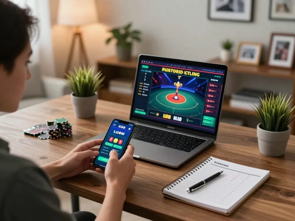 Engaging with the lu88 casino app on a smartphone during responsible online gambling.