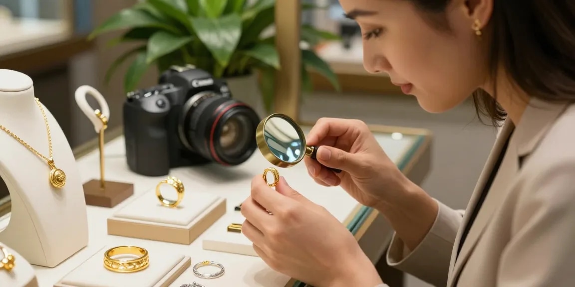 Estimation gratuite pour achat or à Bruxelles, expert examinant une bague en or.