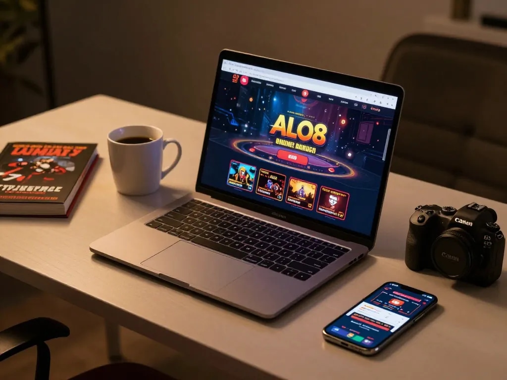 Engaging in online gaming at ALO8 from a stylish home setup, showcasing the immersive experience.