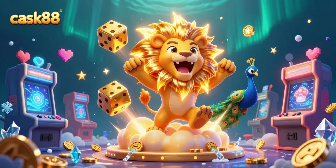 Engage in thrilling gameplay with cask88's dynamic casino scene featuring iconic characters and gaming elements.