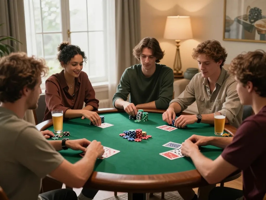 Participants enjoy a friendly poker game at home while using vipwin for strategy tracking.