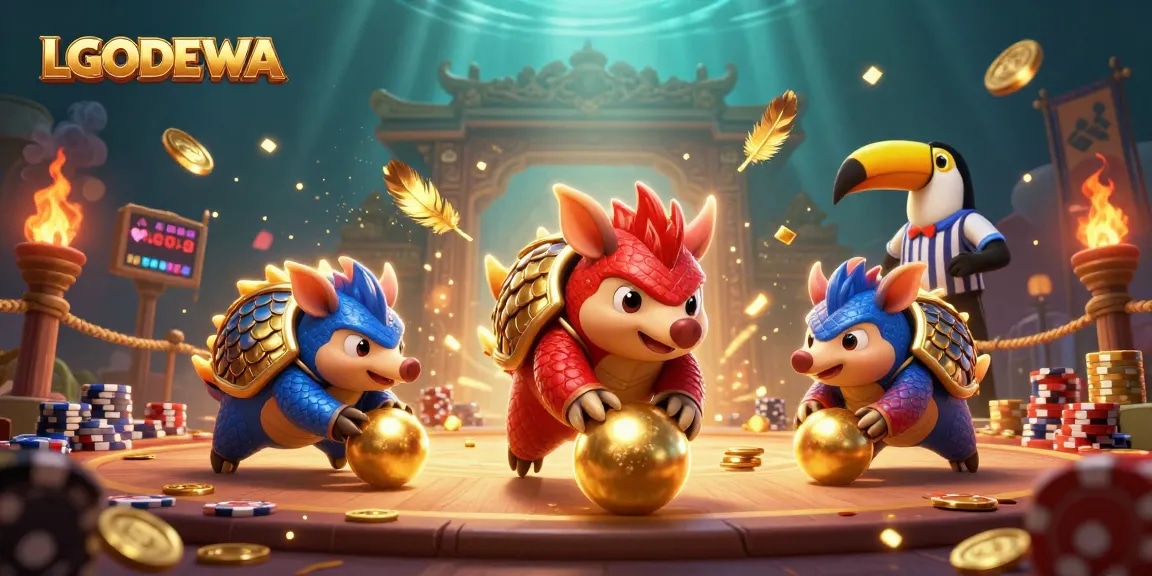 Engage in exhilarating gameplay at LGODEWA, featuring dynamic pangolins rolling into poker chips.