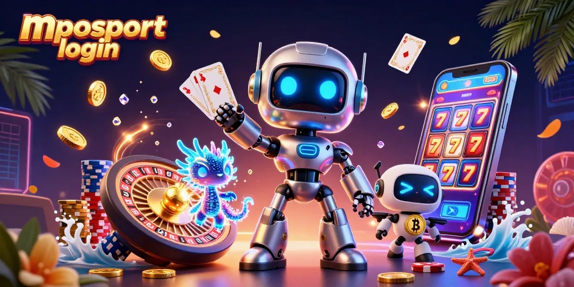 Engage in exciting gameplay at mposport login with neon-themed casino illustration featuring dynamic gaming elements.