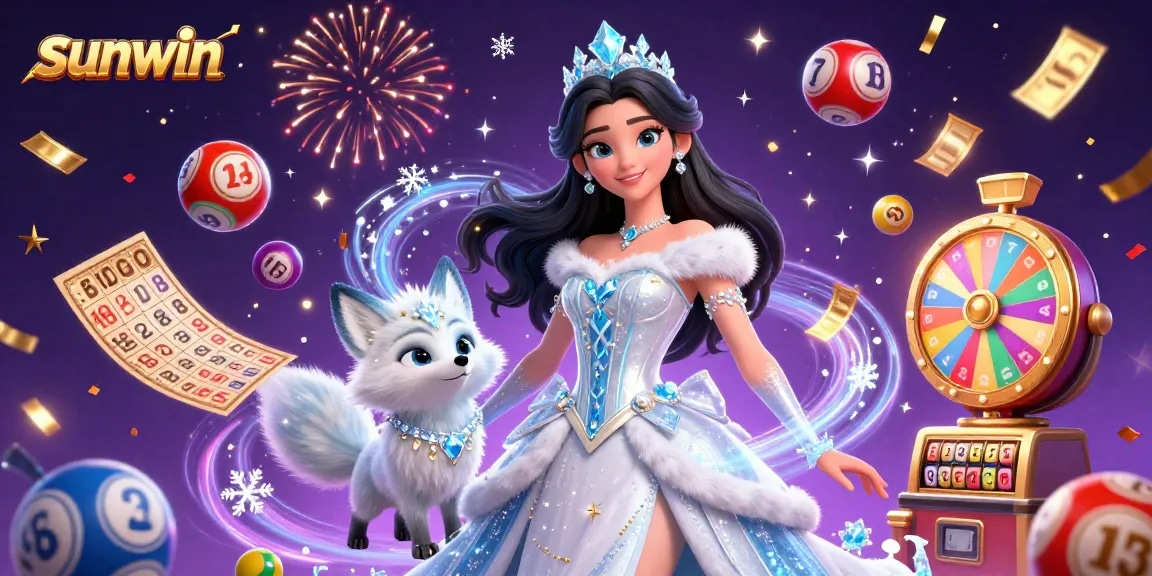 Win prizes at sunwin with dynamic lottery balls, spinning wheels, and festive elements.