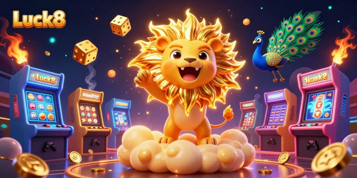 Experience the thrill of Luck8 with vibrant 3D casino elements, showcasing excitement and winning potential.