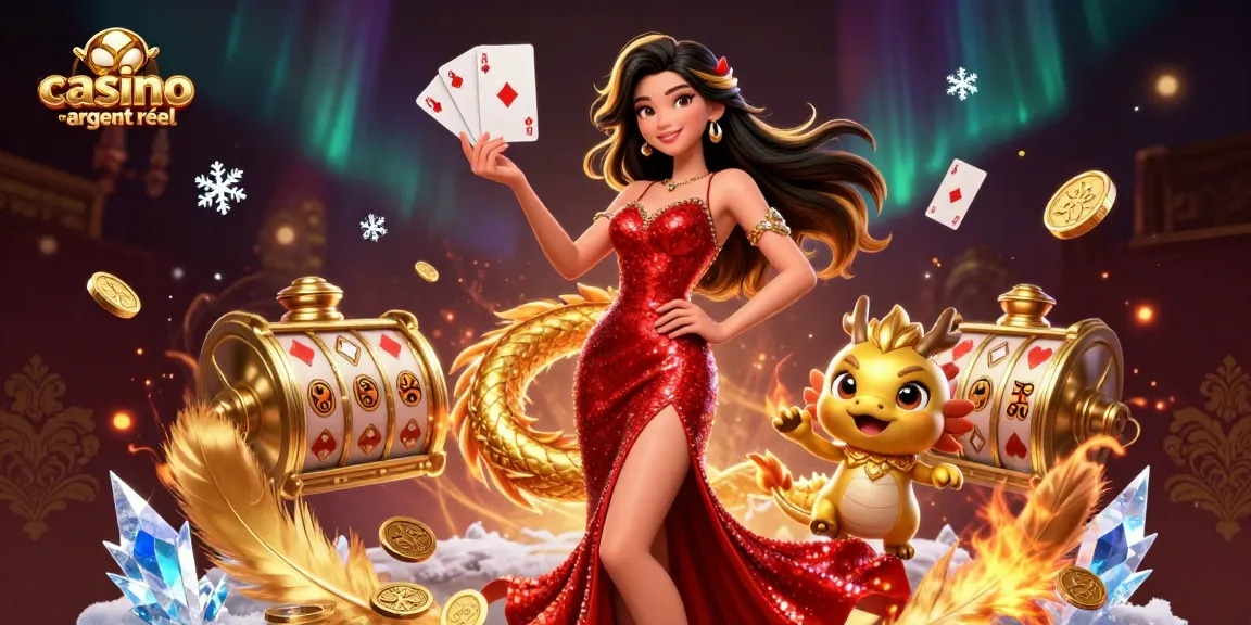 Jouez à des jeux passionnants au casino en ligne argent réel avec une mascotte dragon époustouflante et des éléments de casino vibrants.