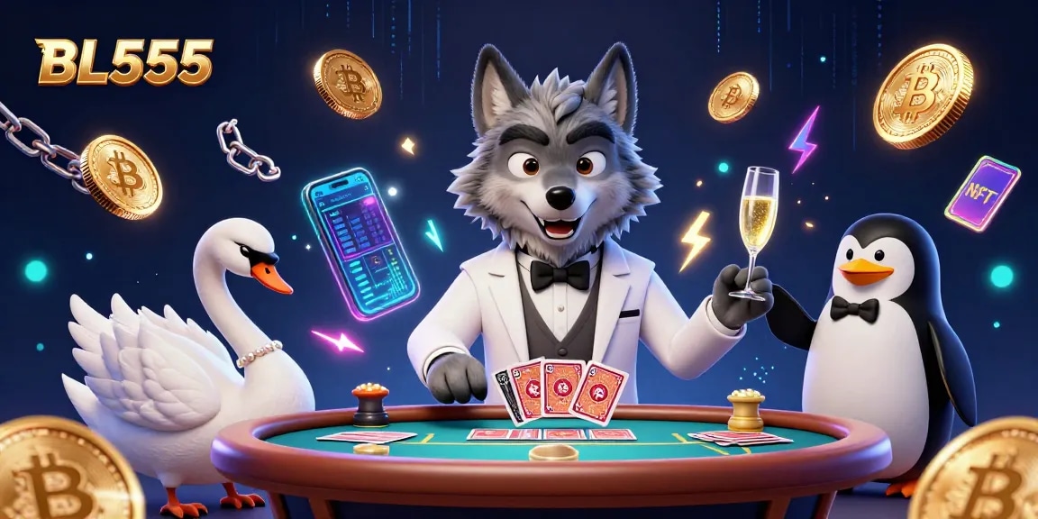 Engage with BL555's thrilling baccarat game featuring an elegant wolf and companions.