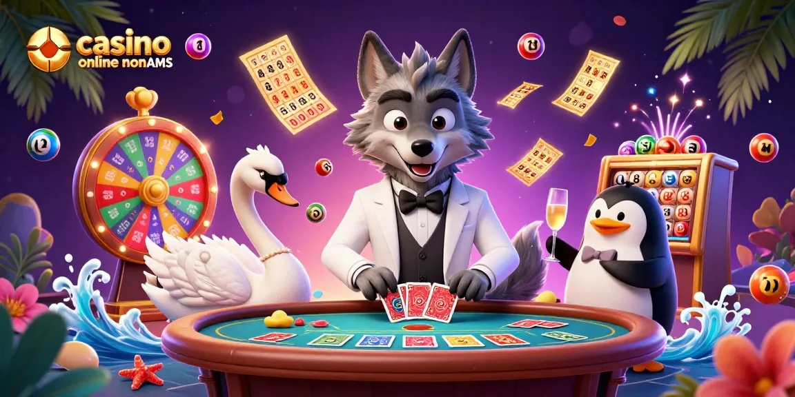 Il lupo in cartone animato 3D intrattiene gli ospiti al tavolo del casino online non AAMS con un'atmosfera sofisticata e vivaci elementi di gioco.