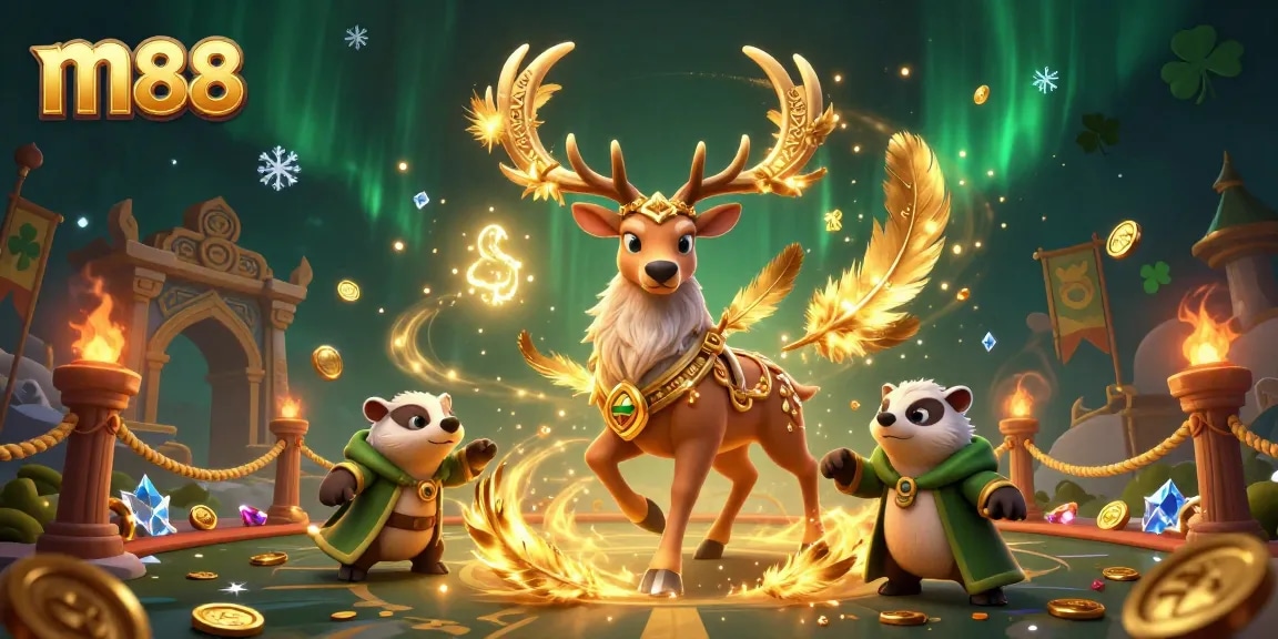 Experience thrilling gameplay with m88 featuring a druid stag, wise badger, and floating lights in an immersive casino scene.