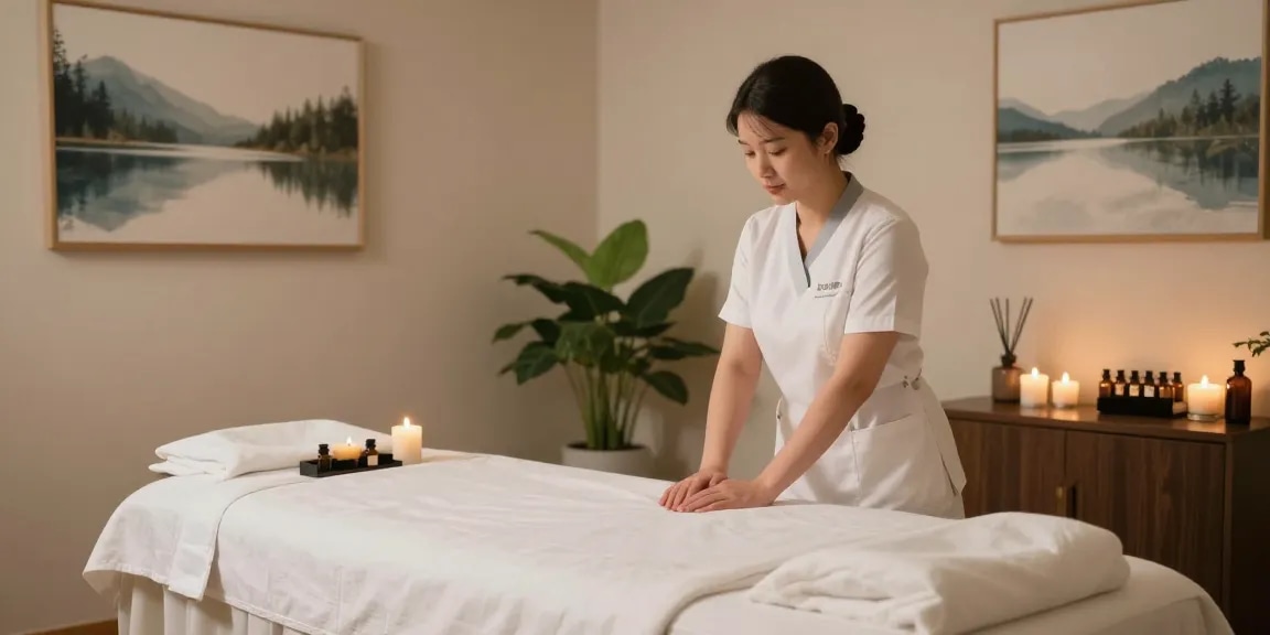 High-end 마포출장안마 service in a tranquil massage room with calming decor and essential oils.