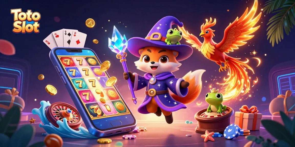 Permainan Toto Slot menarik dengan karakter kartun 3D menarik dan efek kasino ceria.